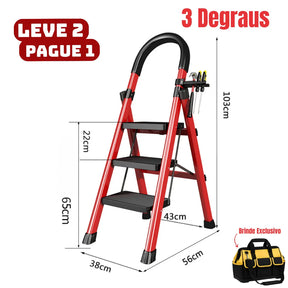 [Leve 2 Pague 1] Escada Dobrável Antiderrapante RedMax de Aço 100% Segura + BRINDE: Bolsa de Ferramentas Multitarefas