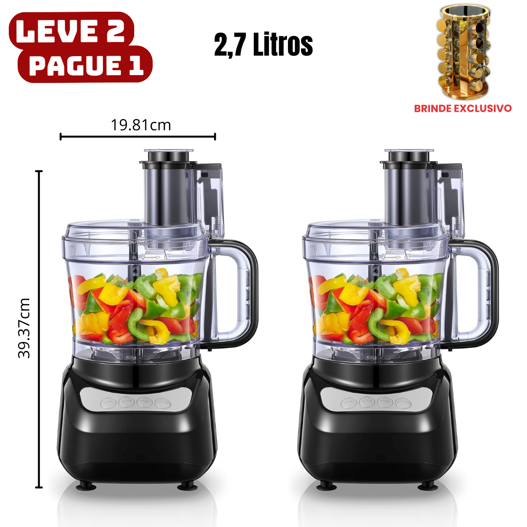 [Leve 2 Pague 1] Processador de Alimentos Multiuso PicMax 13 Funções + BRINDE: Porta Tempero Dourado 16 Potes com LED