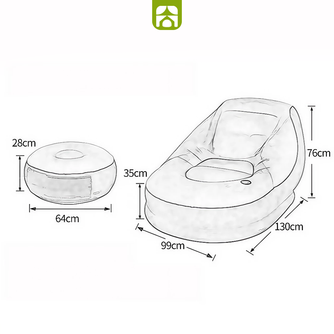 Conjunto Poltrona Inflável com Puff + Bomba de Ar Elétrica de Brinde