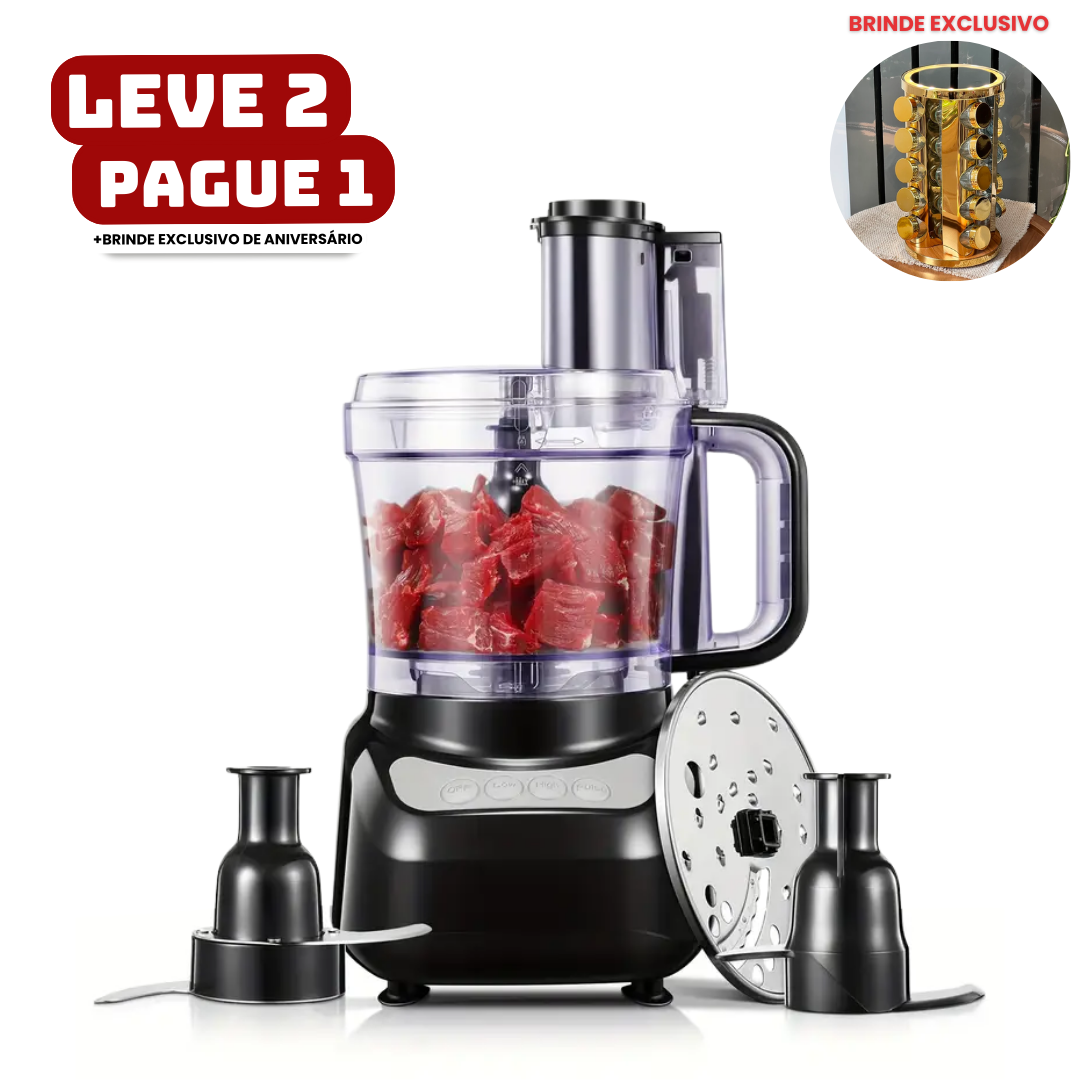 [Leve 2 Pague 1] Processador de Alimentos Multiuso PicMax 13 Funções + BRINDE: Porta Tempero Dourado 16 Potes com LED