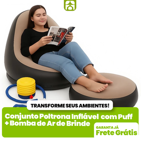 Conjunto Poltrona Inflável com Puff + Bomba de Ar Elétrica de Brinde