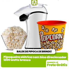 Pipoqueira elétrica com bico direcionador 1200 watts - PopFlix + Balde de Pipoca de Brinde