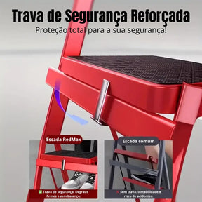 [Leve 2 Pague 1] Escada Dobrável Antiderrapante RedMax de Aço 100% Segura + BRINDE: Bolsa de Ferramentas Multitarefas
