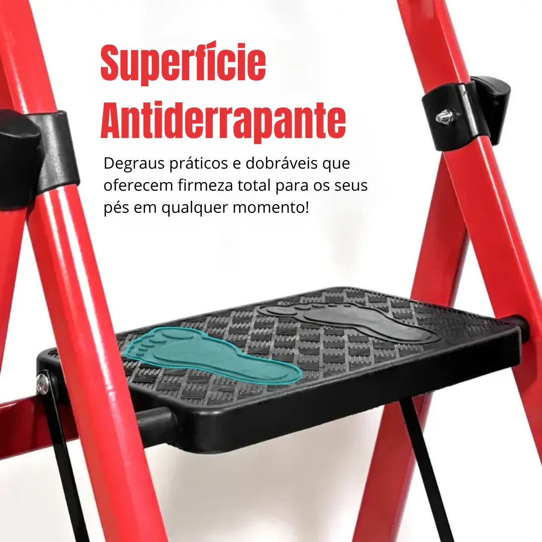 [Leve 2 Pague 1] Escada Dobrável Antiderrapante RedMax de Aço 100% Segura + BRINDE: Bolsa de Ferramentas Multitarefas