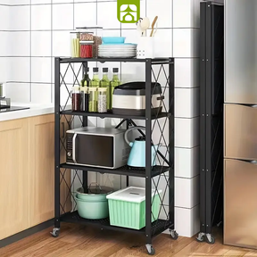 Prateleiras organizadoras de metal dobráveis e resistentes com rodas