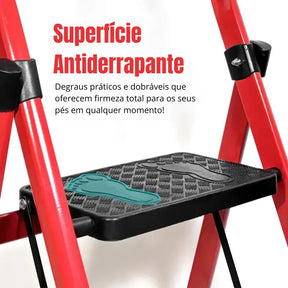 [Leve 2 Pague 1] Escada Dobrável Antiderrapante RedMax de Aço 100% Segura + BRINDE: Bolsa de Ferramentas Multitarefas