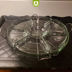 Rechaud Giratório Com 6 Compartimentos Aço Inox e Vidro 52cm