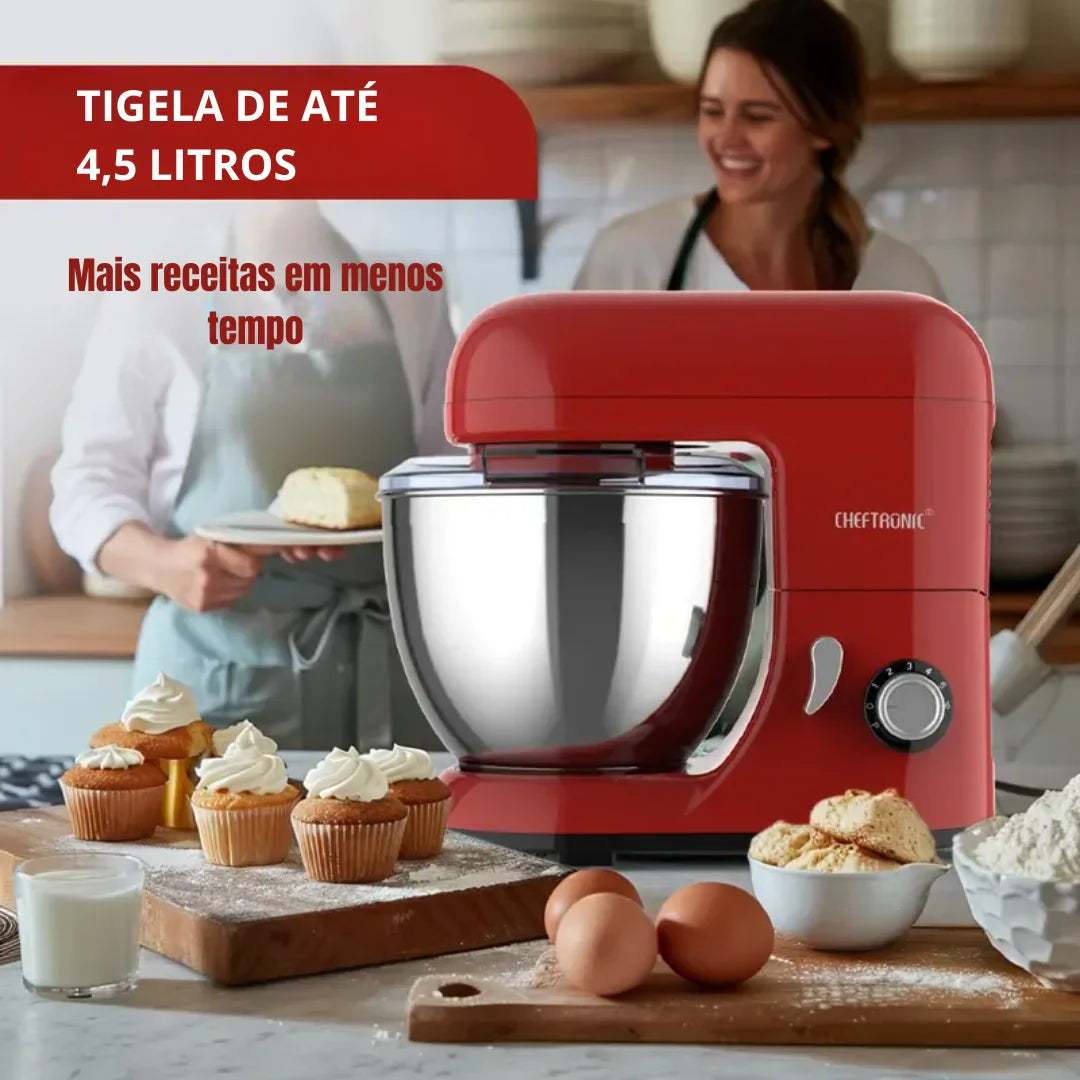 [Leve 2 Pague 1] Batedeira Elétrica Multiuso ChefMax Inox 6 Velocidades + BRINDE: Fruteira Giratória 4 Andares