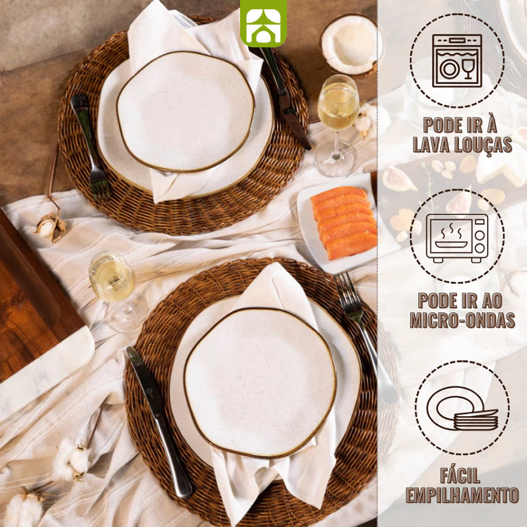 Kit com 54 Peças Aparelho de Jantar em Porcelana de Luxo