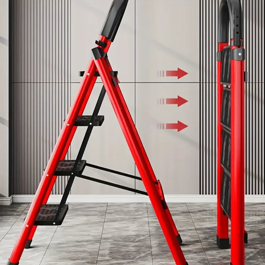 [Leve 2 Pague 1] Escada Dobrável Antiderrapante RedMax de Aço 100% Segura + BRINDE: Bolsa de Ferramentas Multitarefas