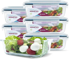 Kit 15 Potes Herméticos de Vidro + 10 Copos de Vidro Aruba de Brinde