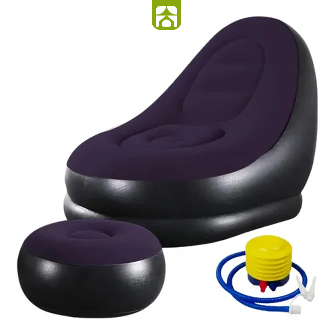Conjunto Poltrona Inflável com Puff + Bomba de Ar Elétrica de Brinde