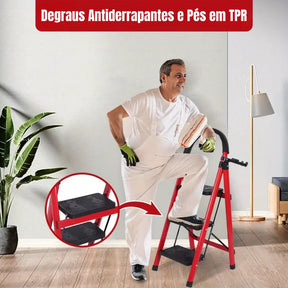 [Leve 2 Pague 1] Escada Dobrável Antiderrapante RedMax de Aço 100% Segura + BRINDE: Bolsa de Ferramentas Multitarefas