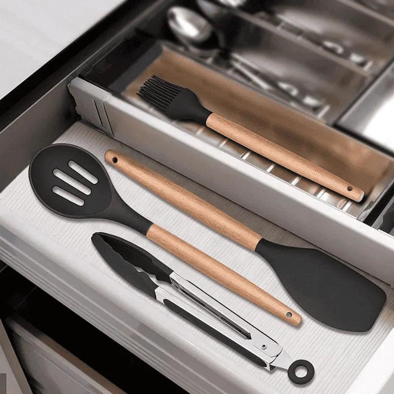 Kit 19 Peças Utensílios de Cozinha com Tábua — Silicone Premium, Não Risca e Resiste a Altas Temperaturas
